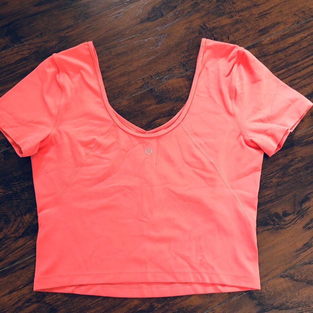 Lululemon Align T-Shirt Short Sleeve Scoop Neck Pink Coral Nulu Size 6
